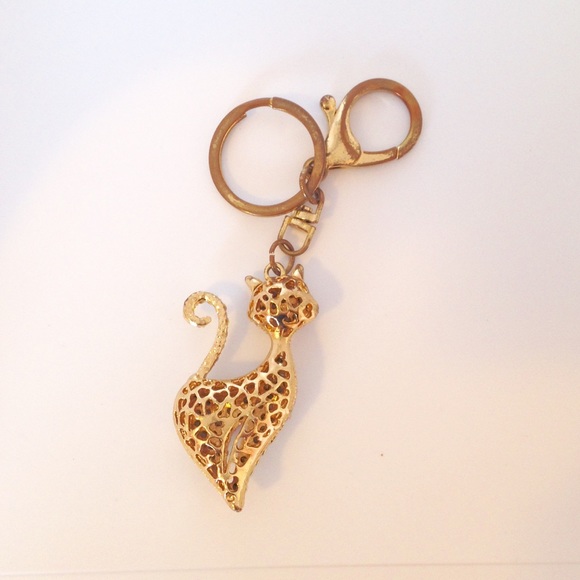 Woman's Rustic Style Gold Rhinestone Cat Keychain - Picture 3 of 3